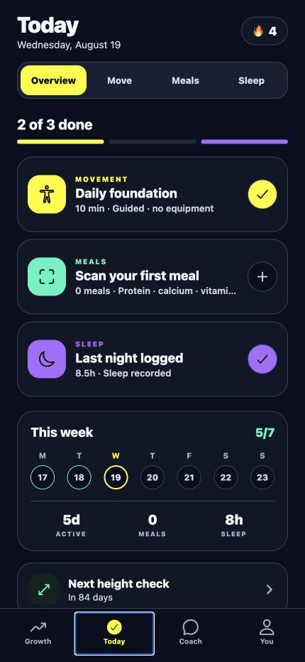 GetTall daily plan prototype